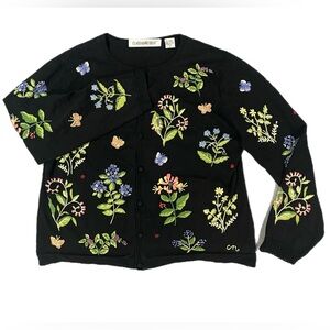 Vtg Claire Murray Embroidered Cottagecore Floral Butterfly Cardigan Sweater L